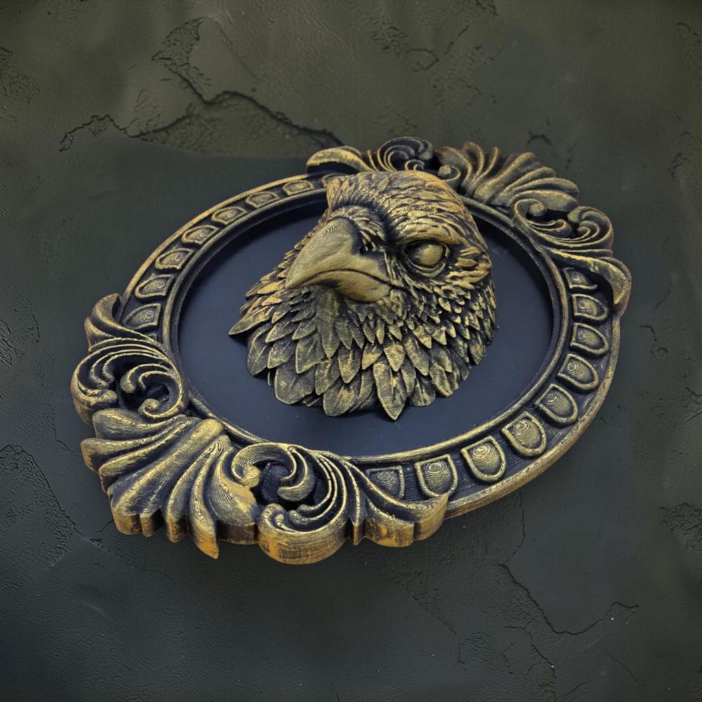Raven wall plaque in baroque frame | gothic bird wall decor