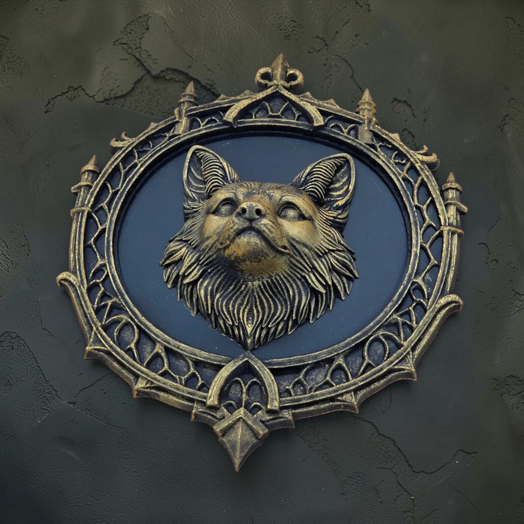 Fox head wall plaque in gothic frame | woodland baroque wall decor