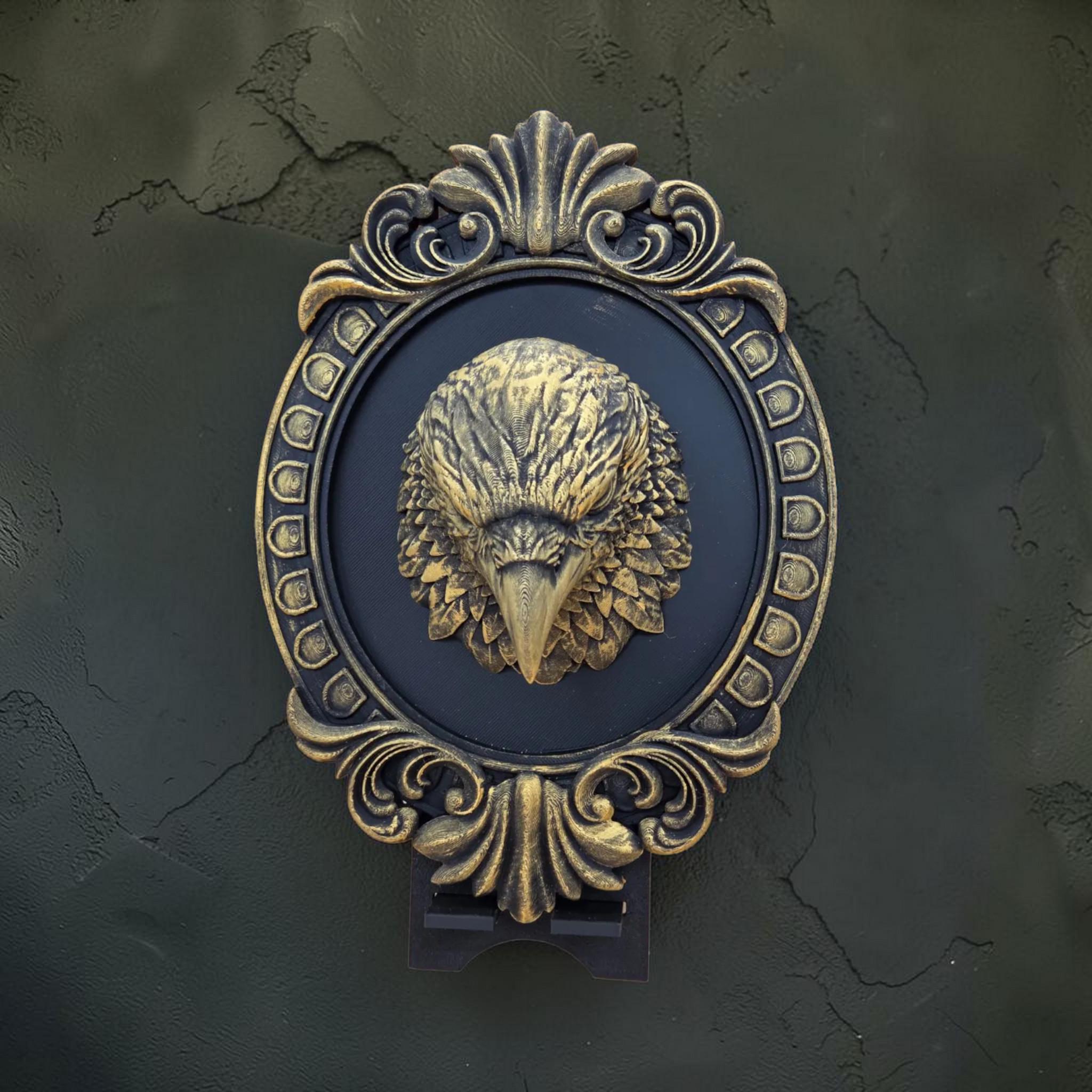Raven wall plaque in baroque frame | gothic bird wall decor
