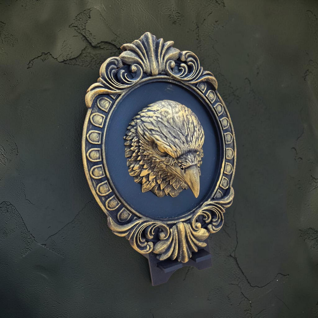 Raven wall plaque in baroque frame | gothic bird wall decor