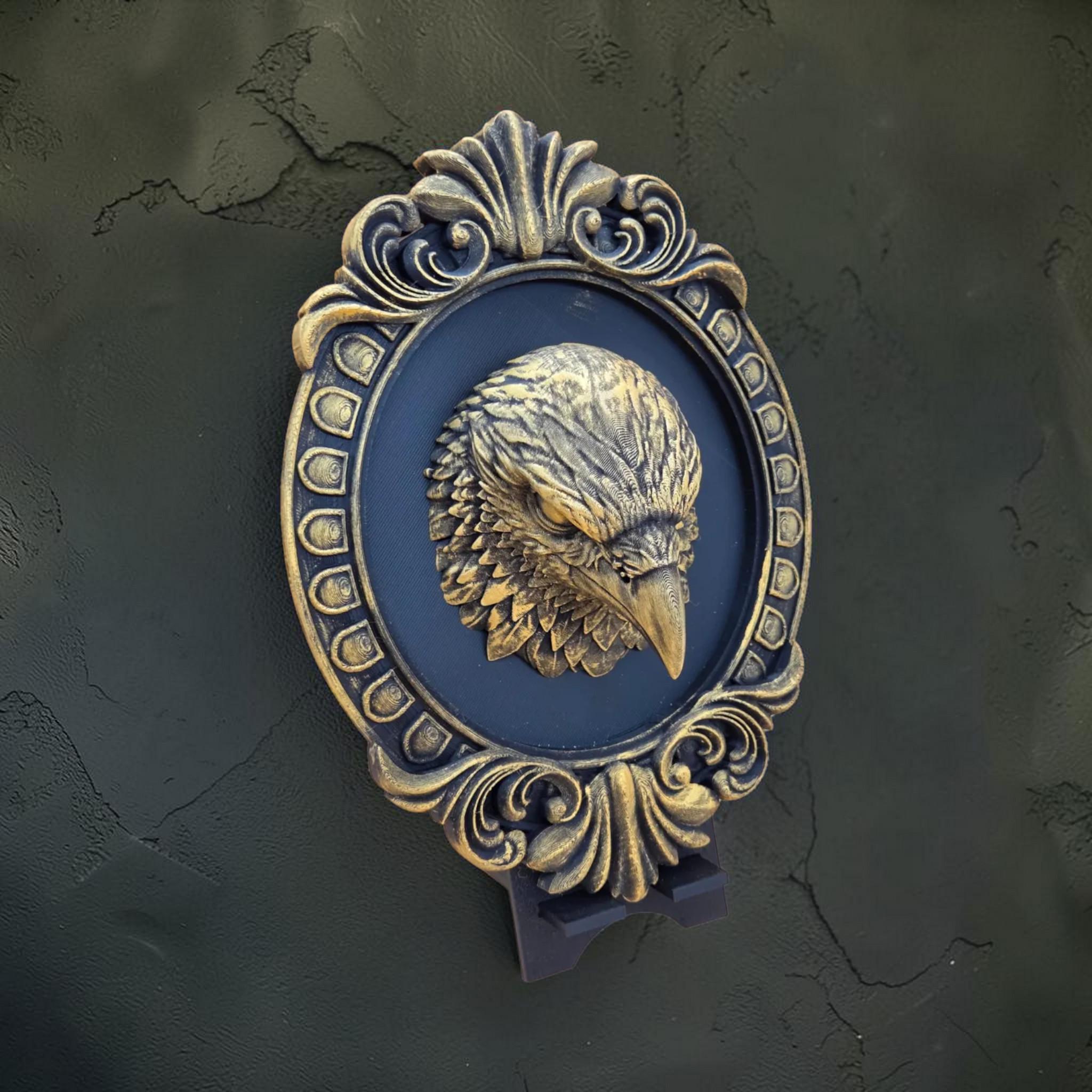 Raven wall plaque in baroque frame | gothic bird wall decor