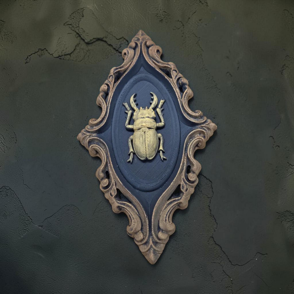 Beetle wall ornament in baroque frame | gothic insect wall decor