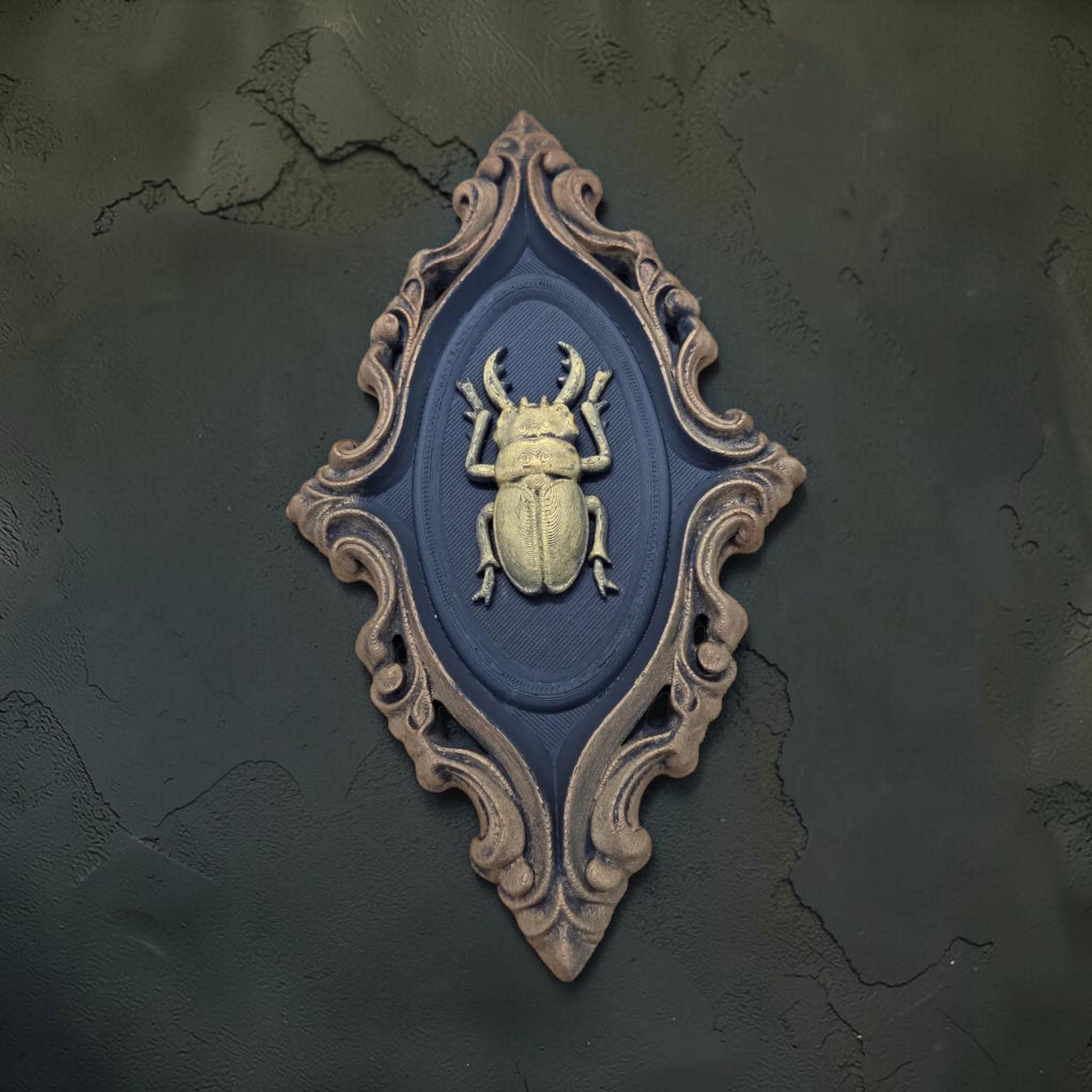 Beetle wall ornament in baroque frame | gothic insect wall decor