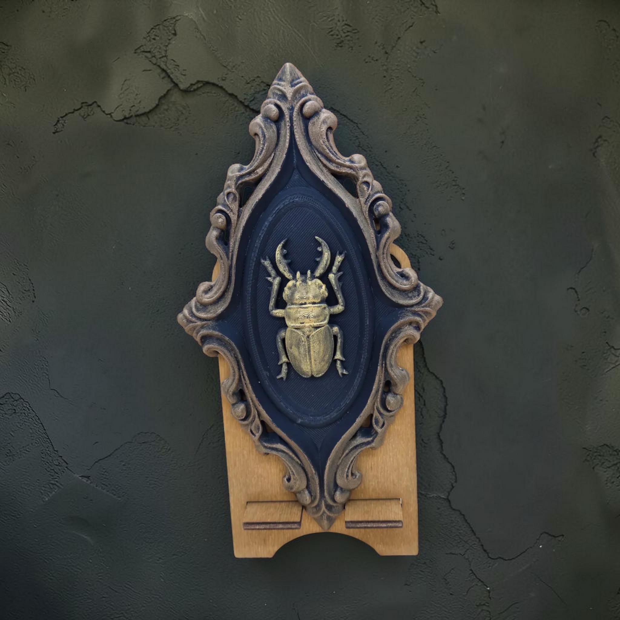 Beetle wall ornament in baroque frame | gothic insect wall decor