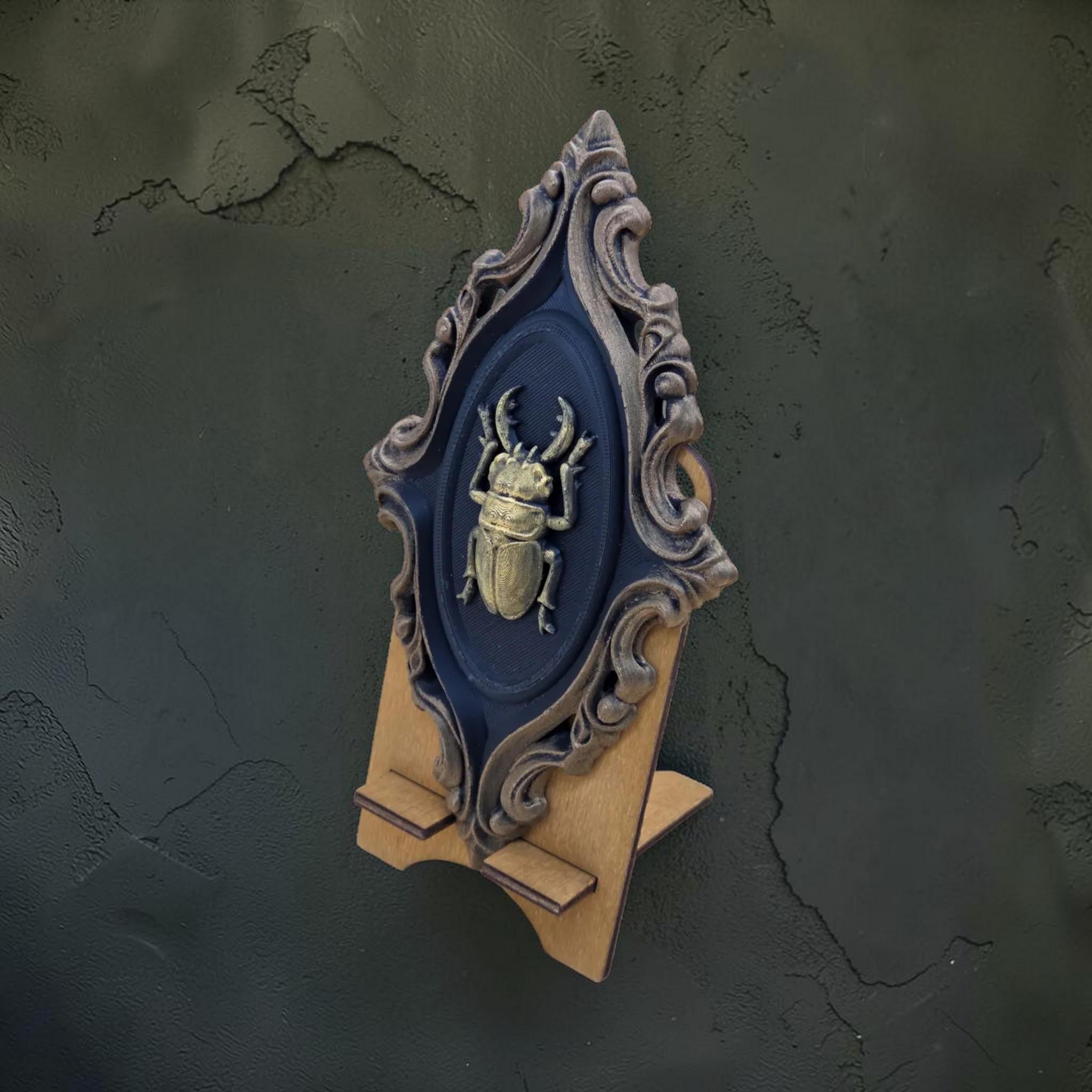Beetle wall ornament in baroque frame | gothic insect wall decor