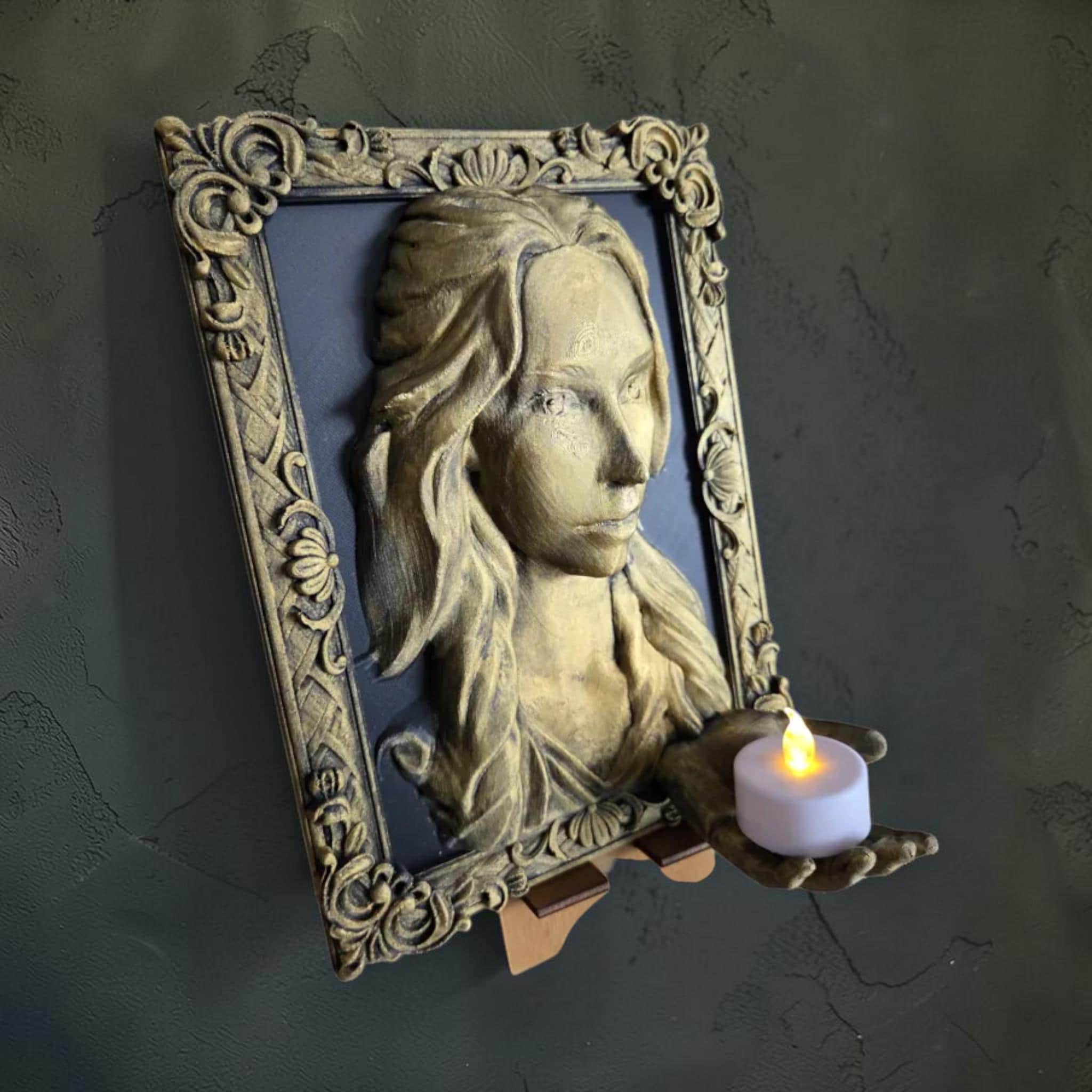 Woman portrait wall plaque in ornate frame | vintage gothic wall decor