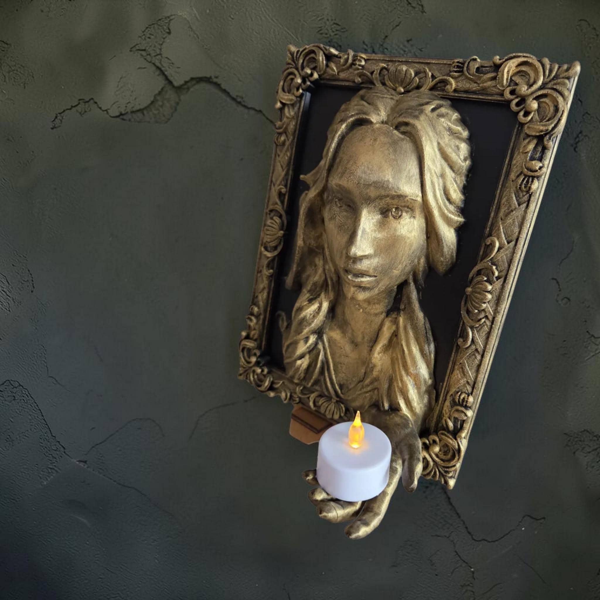 Woman portrait wall plaque in ornate frame | vintage gothic wall decor