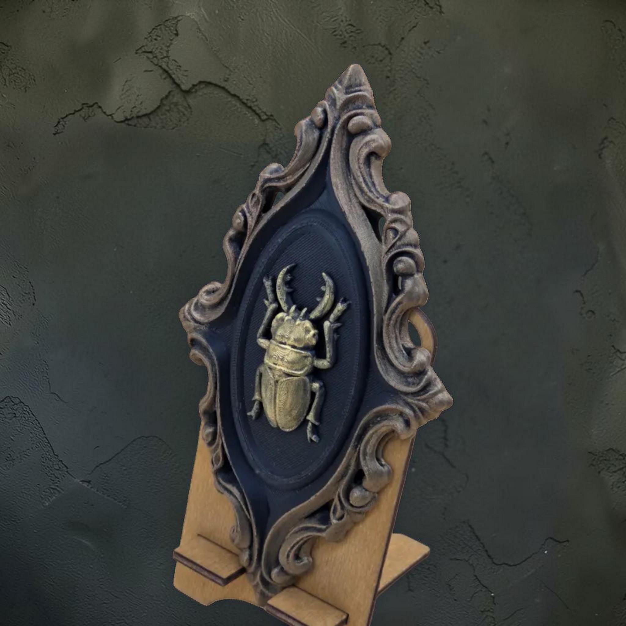 Beetle wall ornament in baroque frame | gothic insect wall decor
