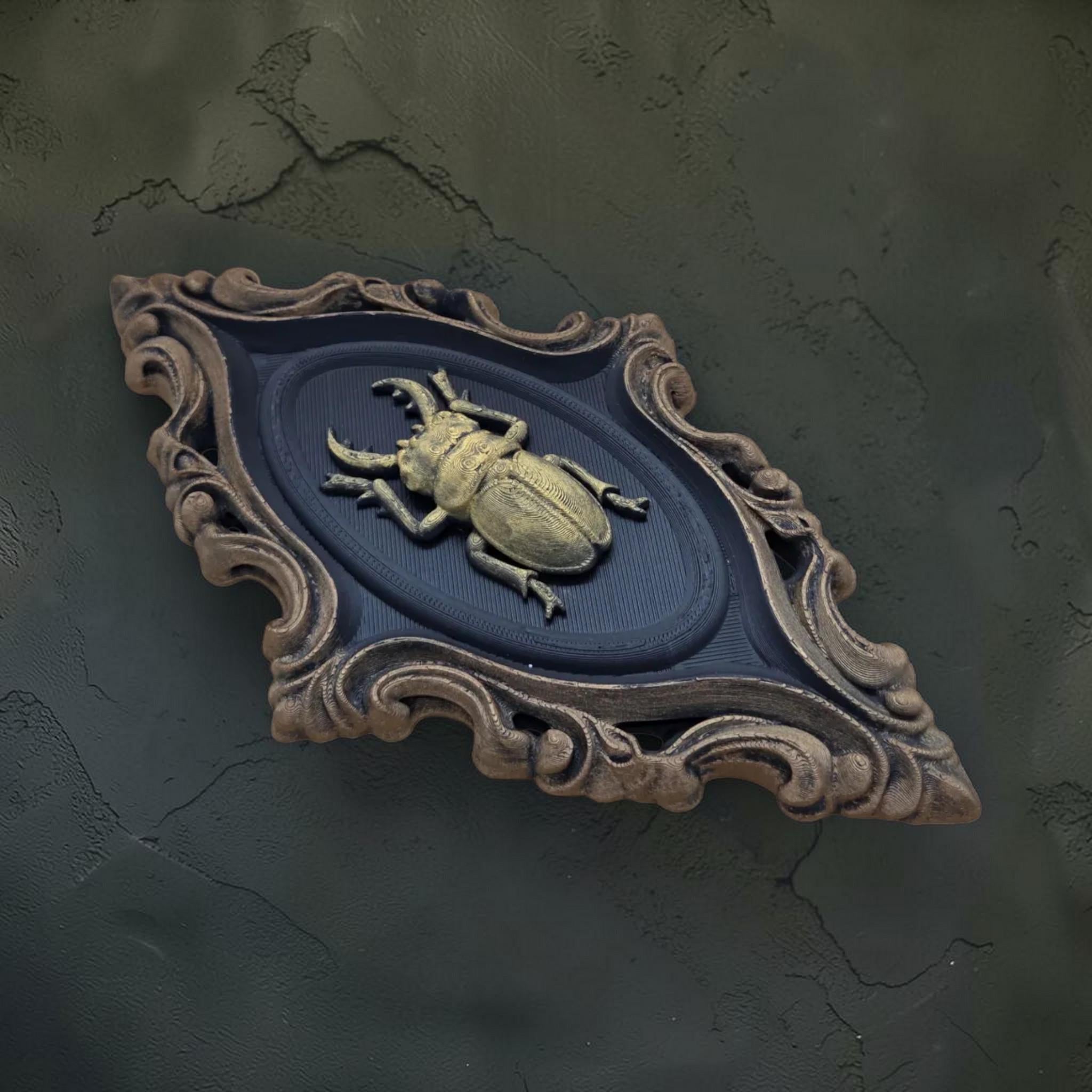 Beetle wall ornament in baroque frame | gothic insect wall decor