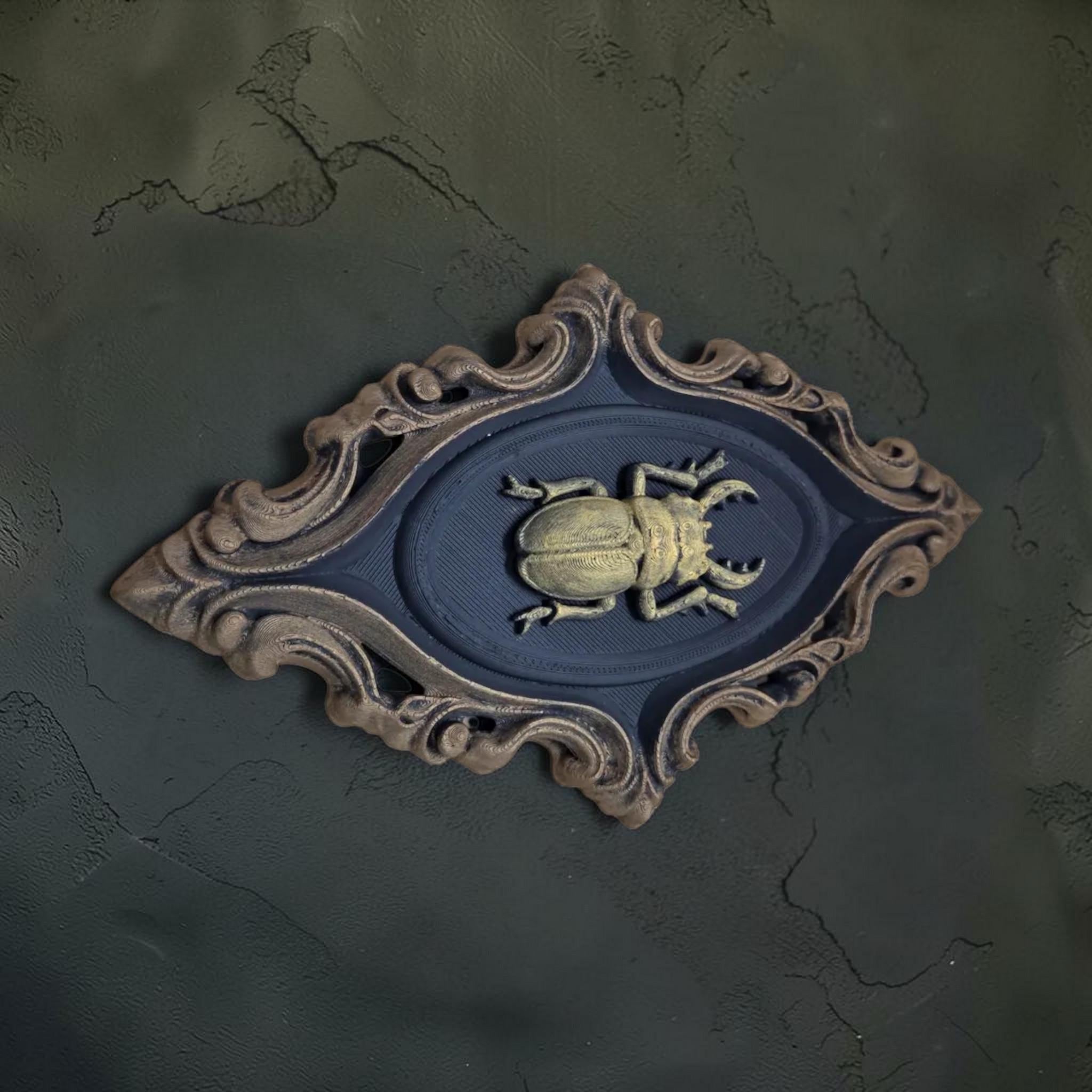 Beetle wall ornament in baroque frame | gothic insect wall decor