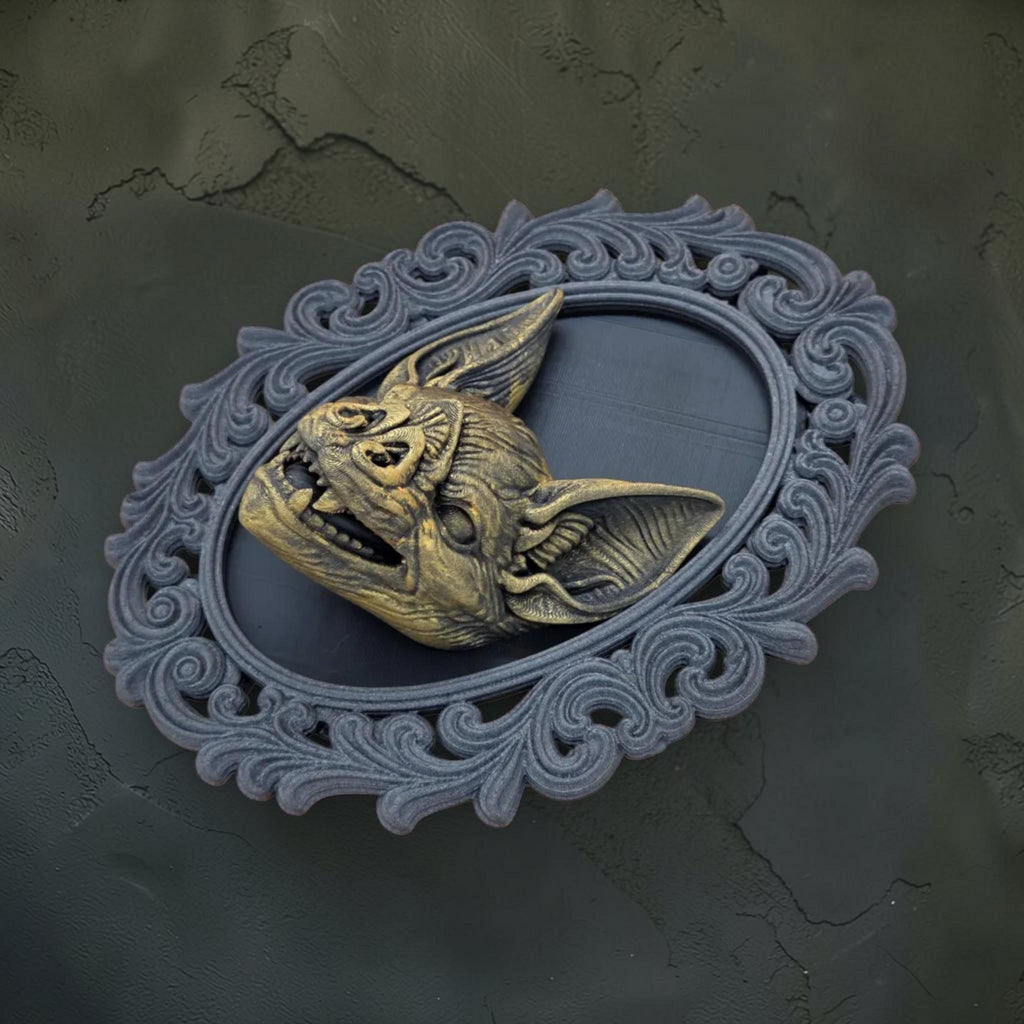Bat wall plaque in ornate frame | gothic halloween wall decor