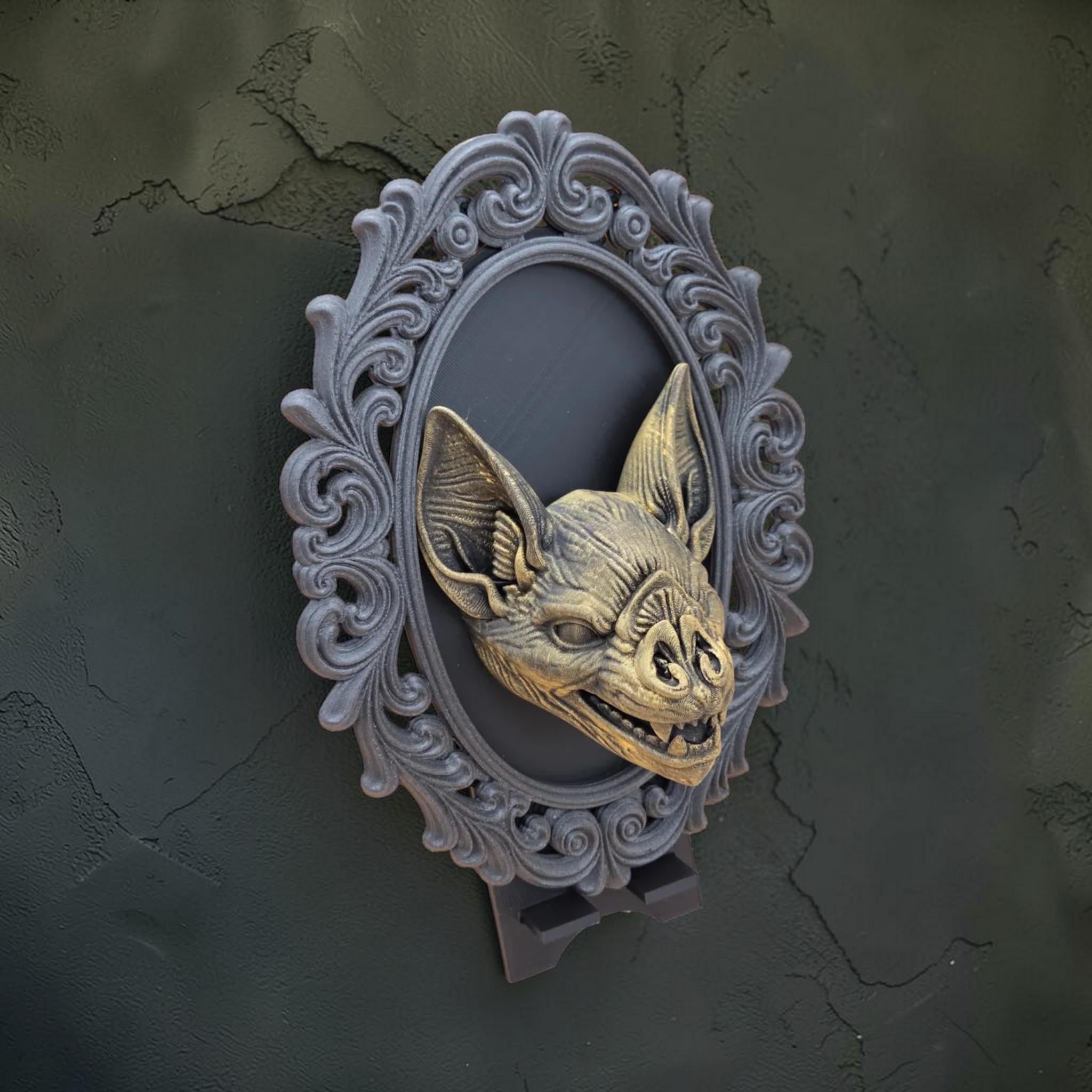Bat wall plaque in ornate frame | gothic halloween wall decor