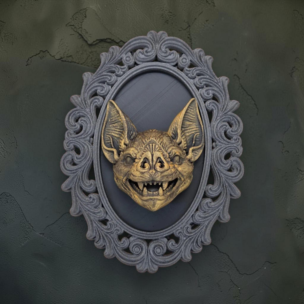 Bat wall plaque in ornate frame | gothic halloween wall decor