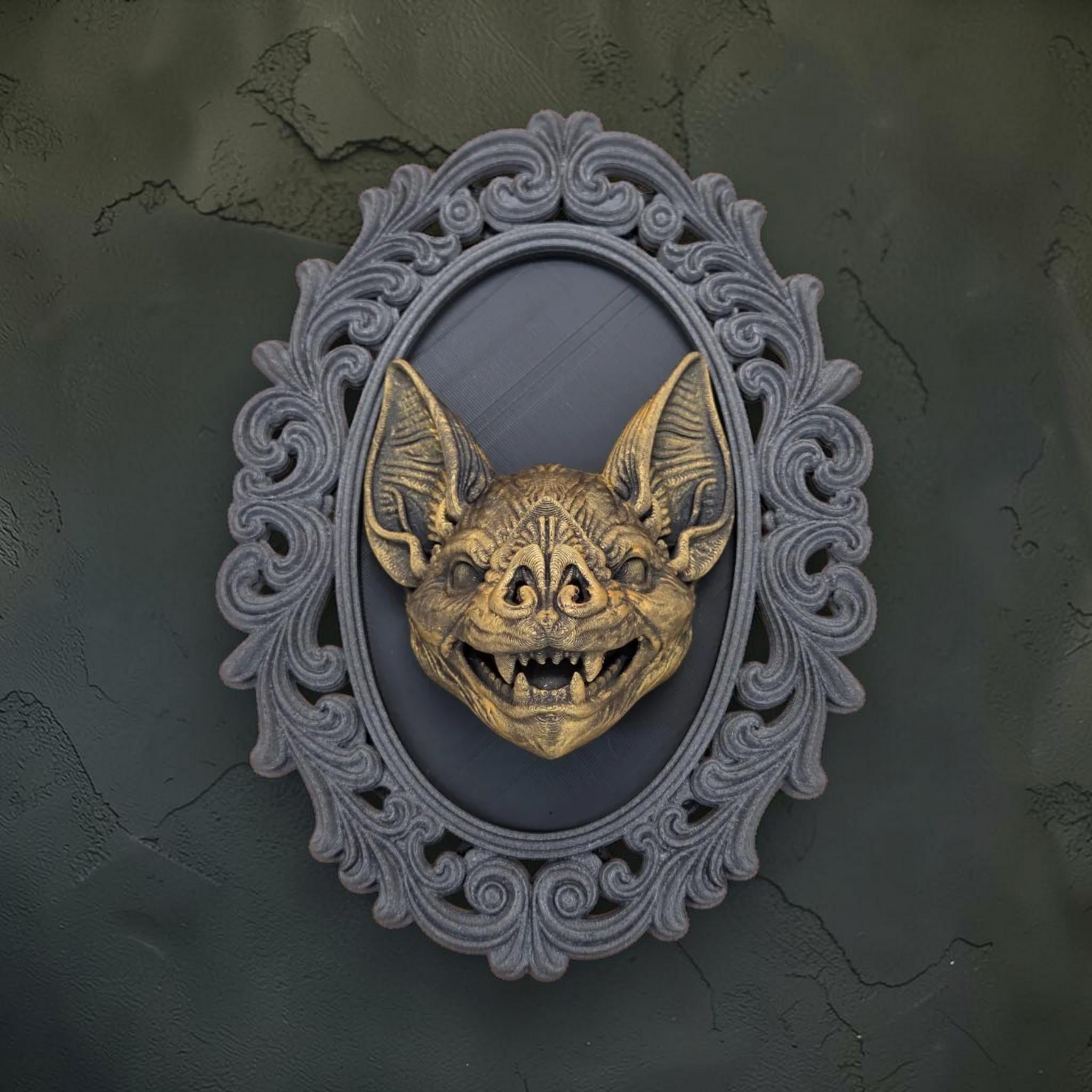 Bat wall plaque in ornate frame | gothic halloween wall decor