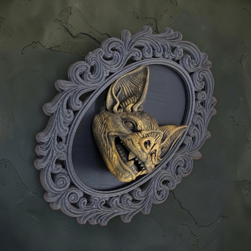Bat wall plaque in ornate frame | gothic halloween wall decor