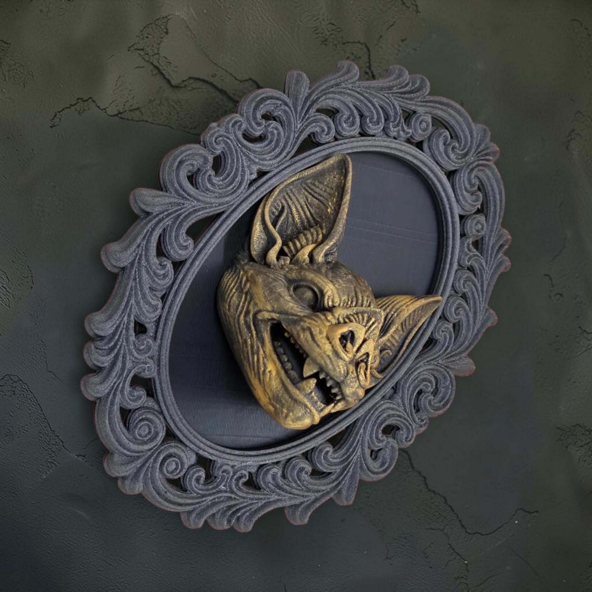 Bat wall plaque in ornate frame | gothic halloween wall decor