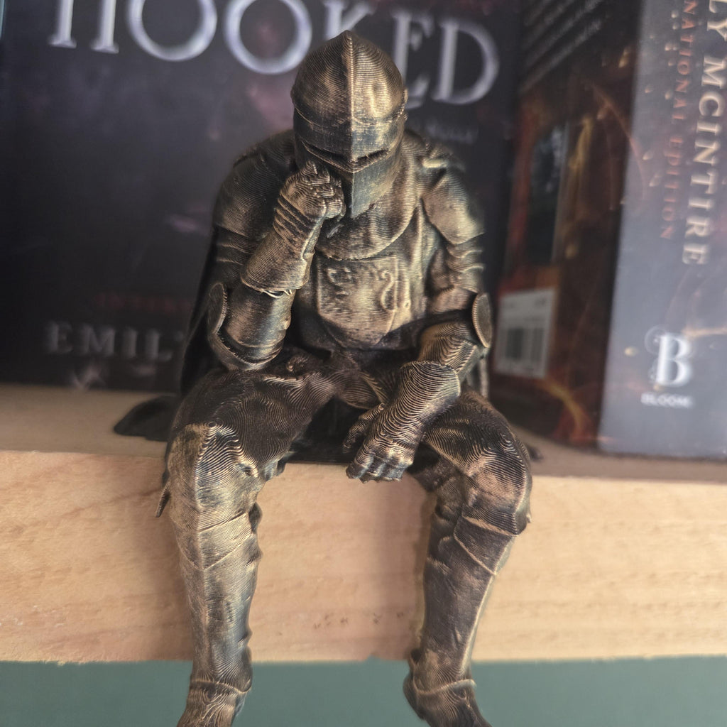 Sitting Medieval Knight Shelf Decor | Armored Knight Statue | Dark Academia Book Decor | Fantasy Bookshelf Figurine | Medieval Gift