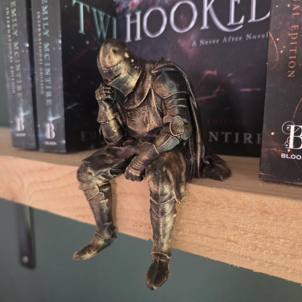 Sitting Medieval Knight Shelf Decor | Armored Knight Statue | Dark Academia Book Decor | Fantasy Bookshelf Figurine | Medieval Gift