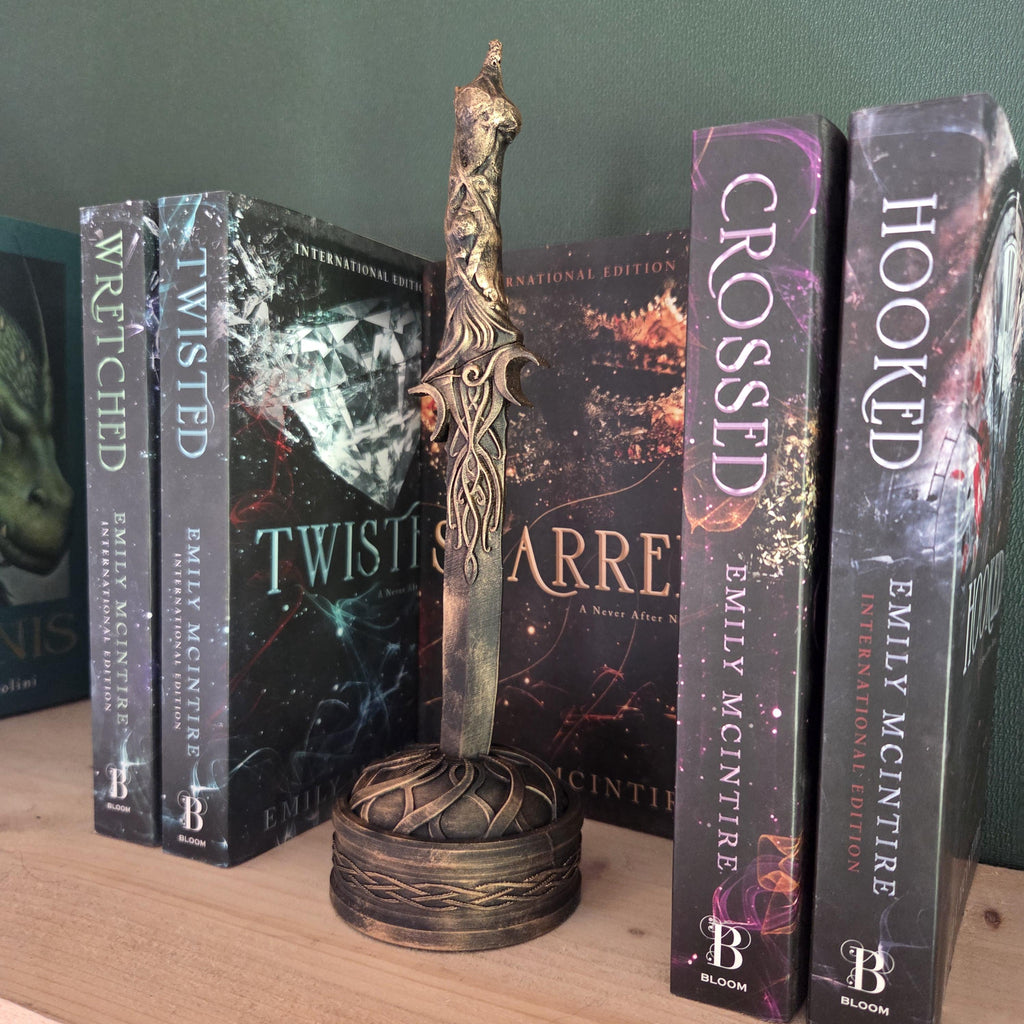 Fantasy Dagger with Display Stand | Elven Sword Decor | Antique Bronze Dagger | Dark Fantasy Shelf Decor | Gothic Weapon Prop