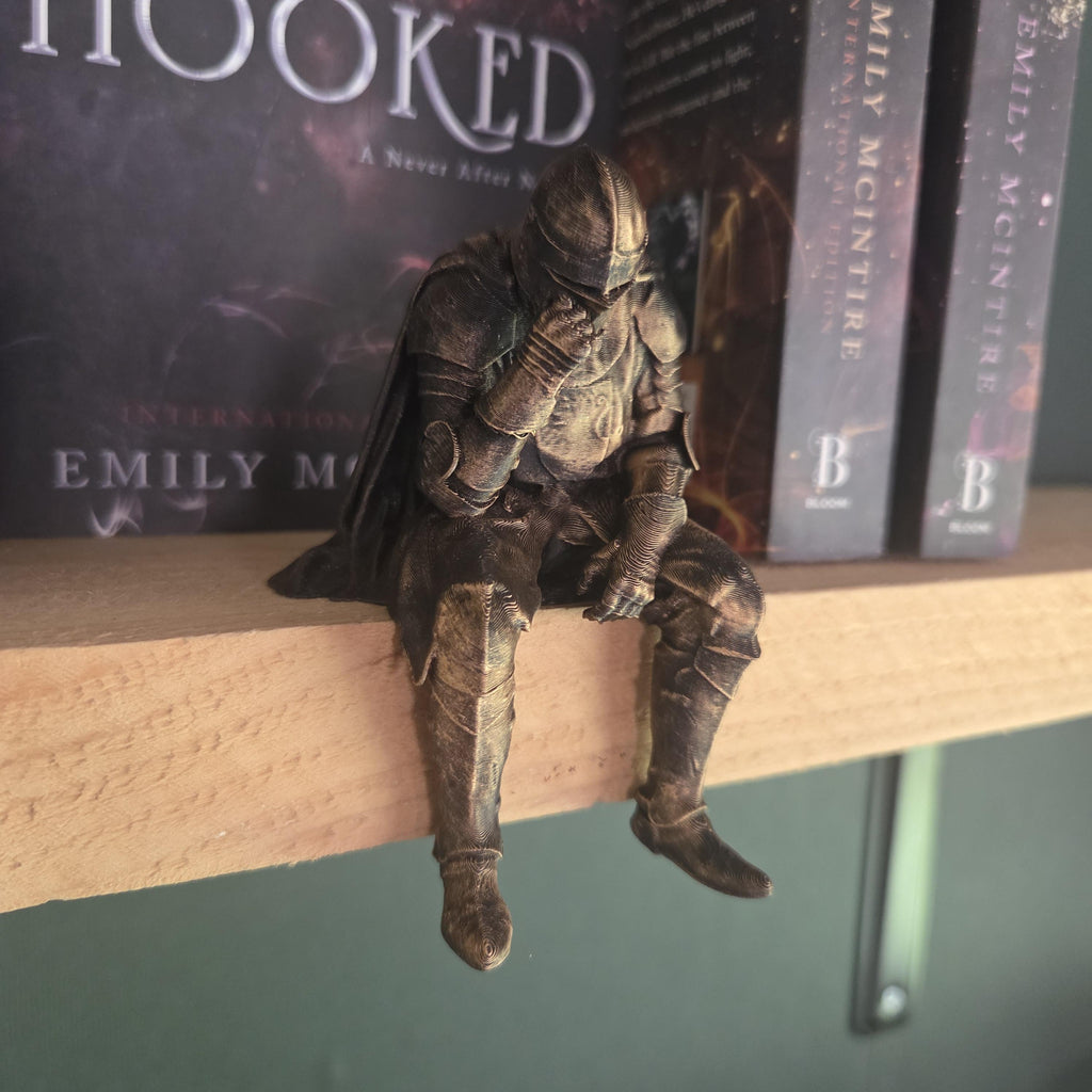 Sitting Medieval Knight Shelf Decor | Armored Knight Statue | Dark Academia Book Decor | Fantasy Bookshelf Figurine | Medieval Gift