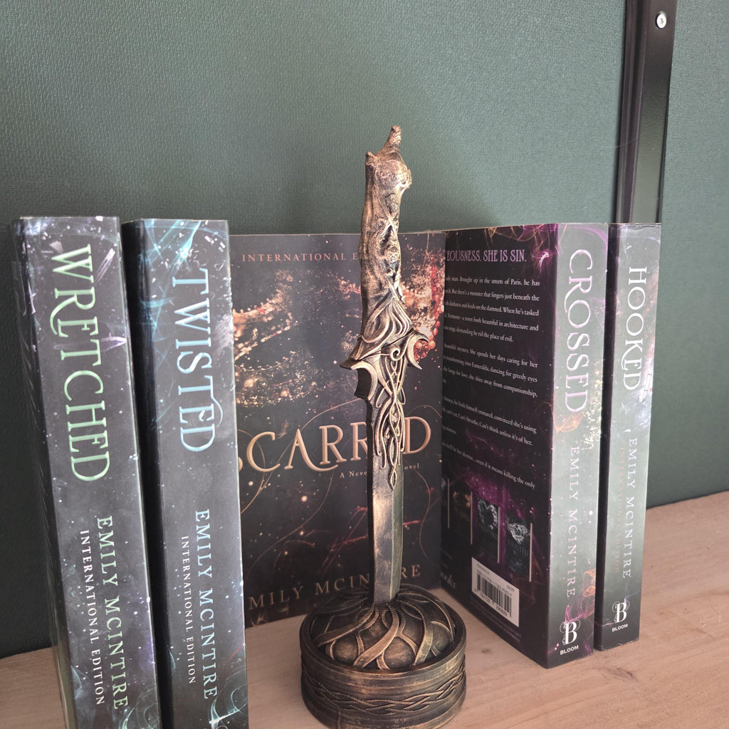 Fantasy Dagger with Display Stand | Elven Sword Decor | Antique Bronze Dagger | Dark Fantasy Shelf Decor | Gothic Weapon Prop