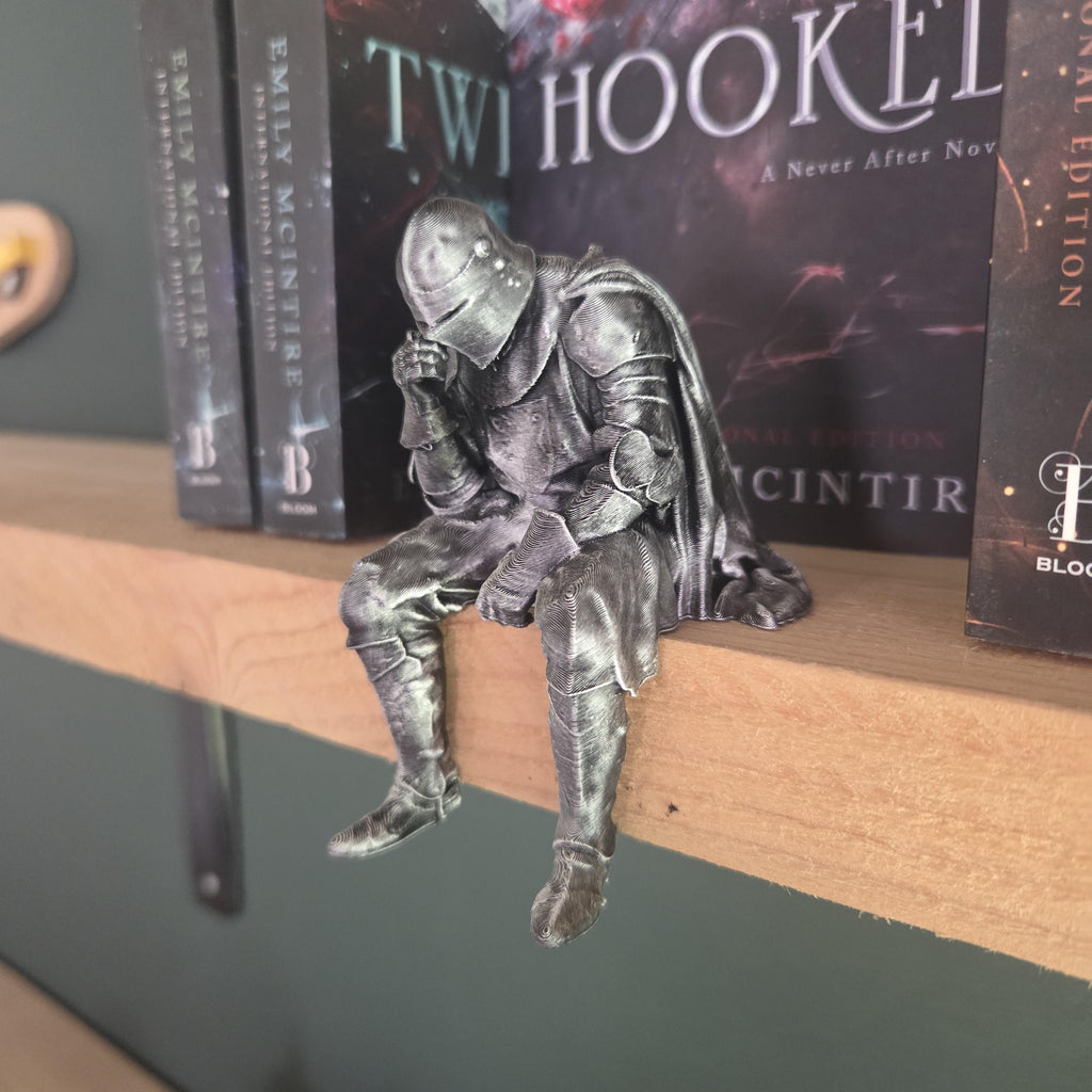Sitting Medieval Knight Shelf Decor | Armored Knight Statue | Dark Academia Book Decor | Fantasy Bookshelf Figurine | Medieval Gift