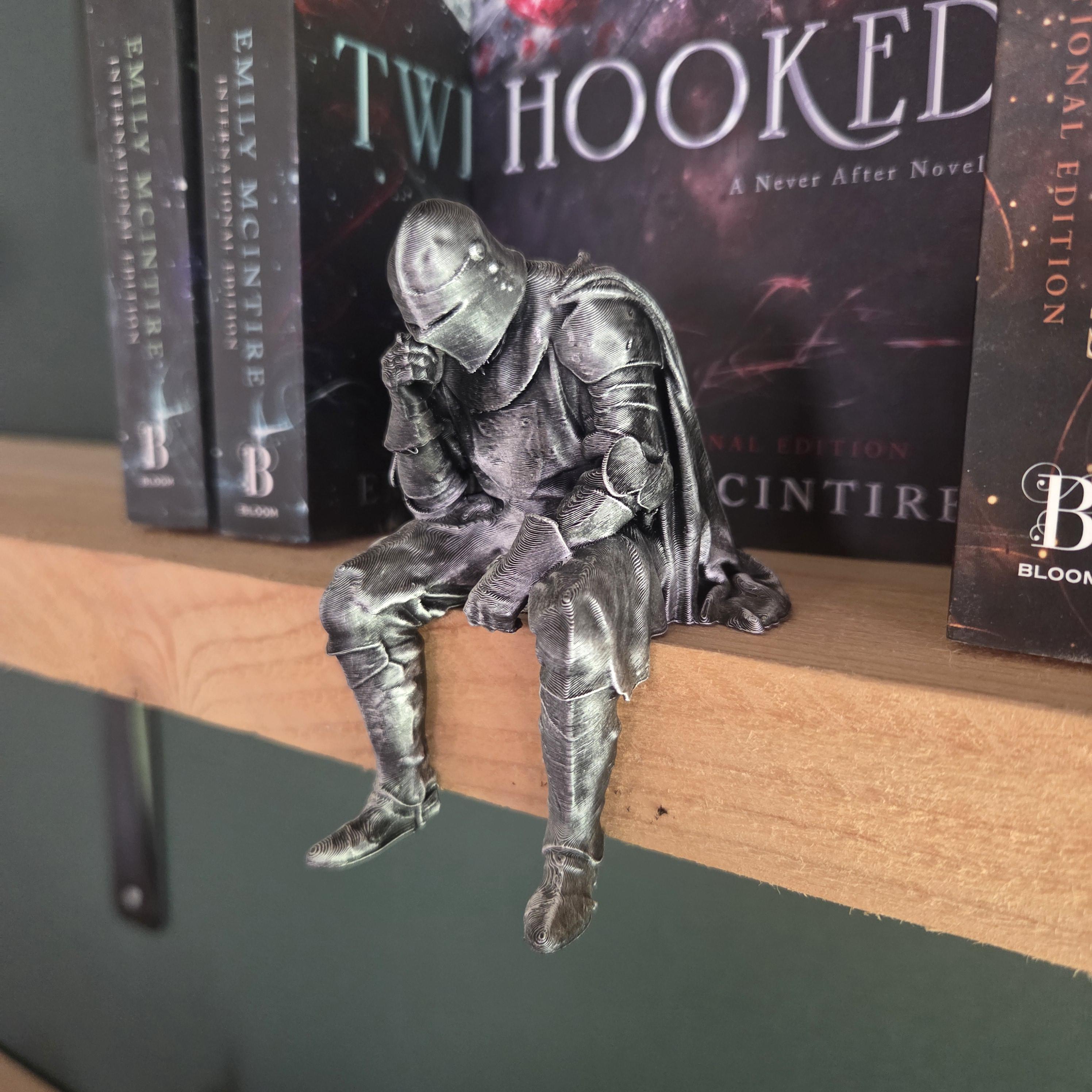 Sitting Medieval Knight Shelf Decor | Armored Knight Statue | Dark Academia Book Decor | Fantasy Bookshelf Figurine | Medieval Gift