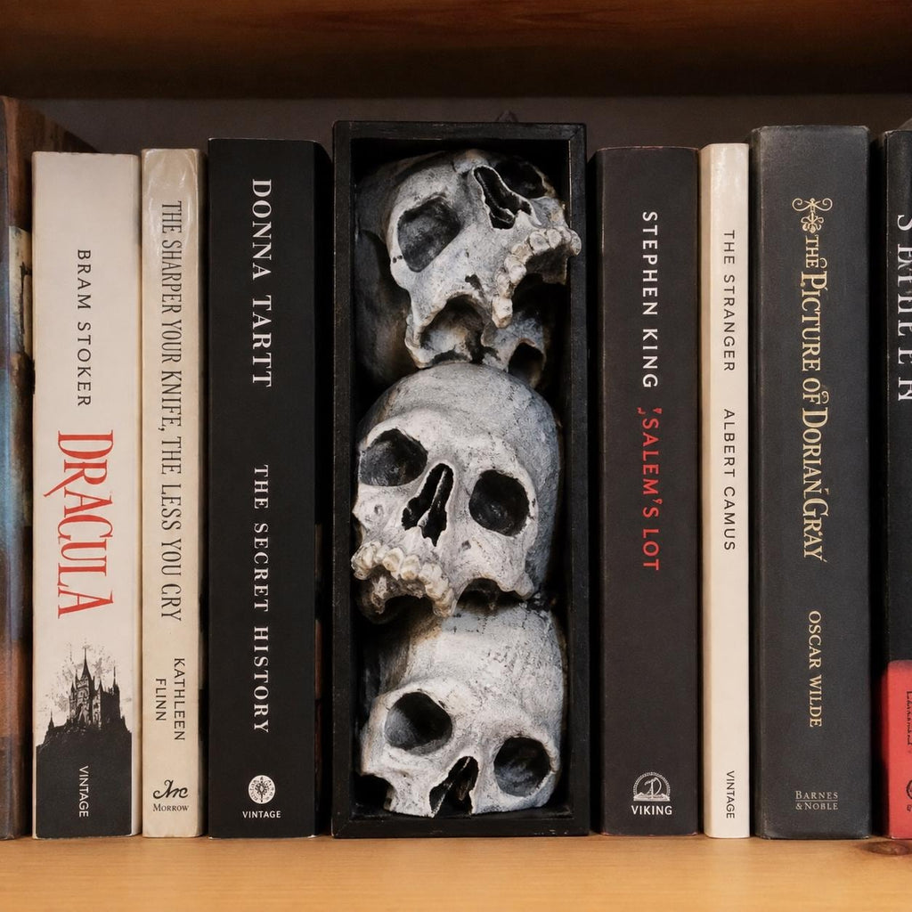 Skull Book Nook | Gothic Bookshelf Insert | Macabre Skeleton Decor | Dark Academia Book Shelf Decor | Horror Book Lover Gift