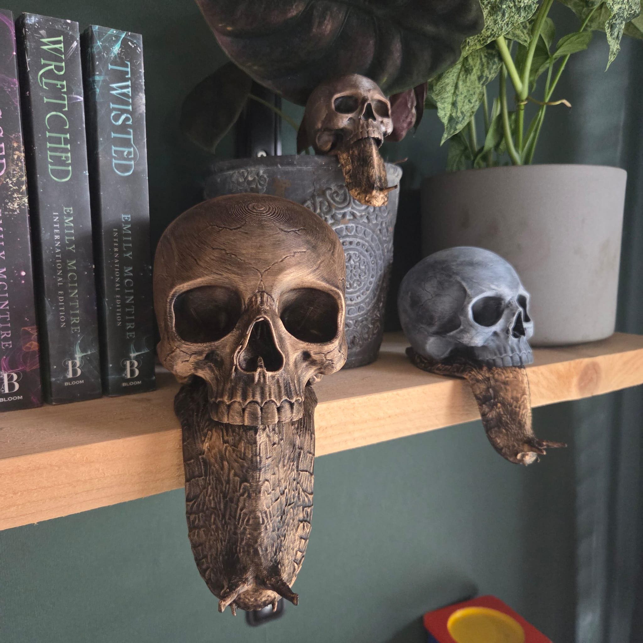 Skull Snail Figurine – Gothic Bookshelf Decor – Dark Fantasy Skull Sculpture – Creepy Home Decor – Gothic Gift