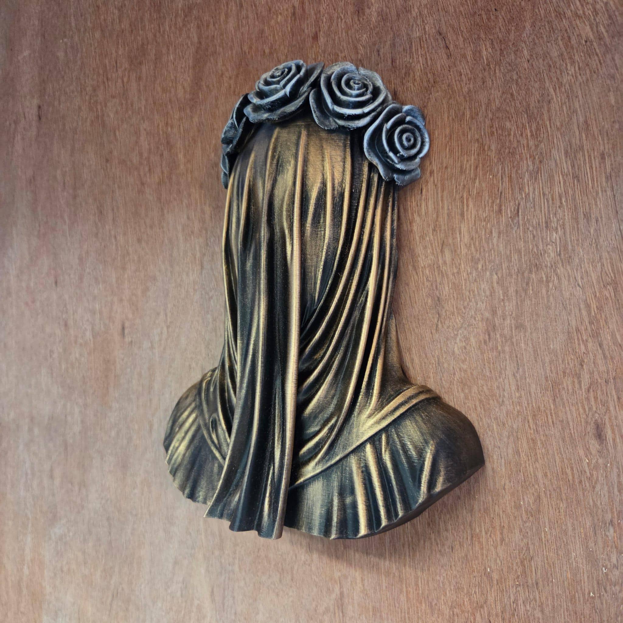 Gothic Veiled Woman Wall Decor | Rose Crown Wall Sculpture | Dark Academia Decor | Gothic Wall Art | Mourning Woman Statue