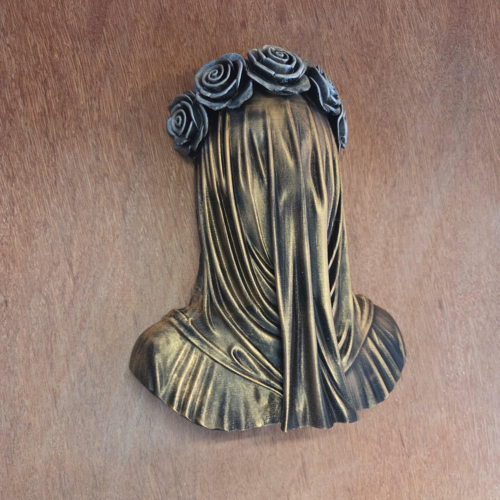 Gothic Veiled Woman Wall Decor | Rose Crown Wall Sculpture | Dark Academia Decor | Gothic Wall Art | Mourning Woman Statue