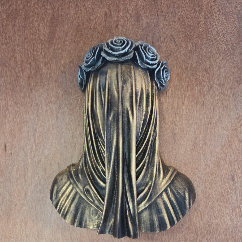 Gothic Veiled Woman Wall Decor | Rose Crown Wall Sculpture | Dark Academia Decor | Gothic Wall Art | Mourning Woman Statue