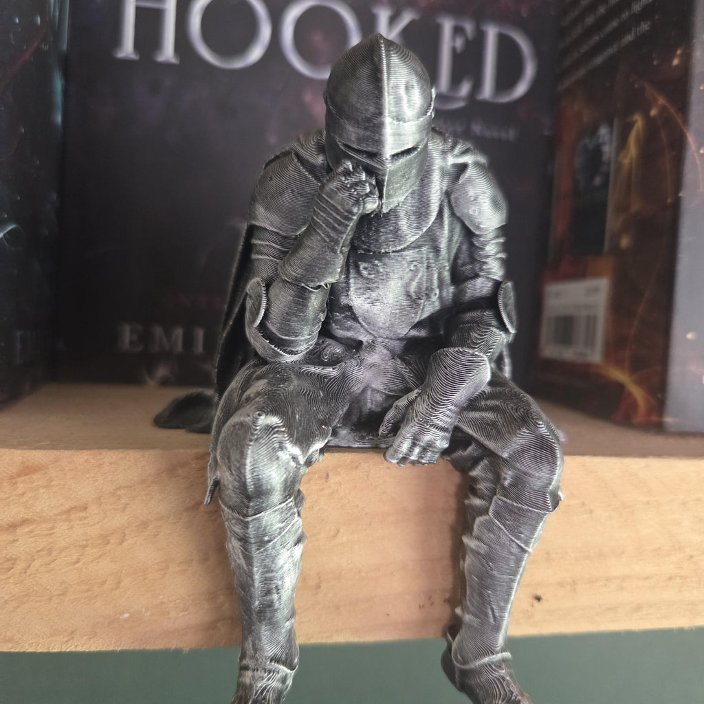 Sitting Medieval Knight Shelf Decor | Armored Knight Statue | Dark Academia Book Decor | Fantasy Bookshelf Figurine | Medieval Gift