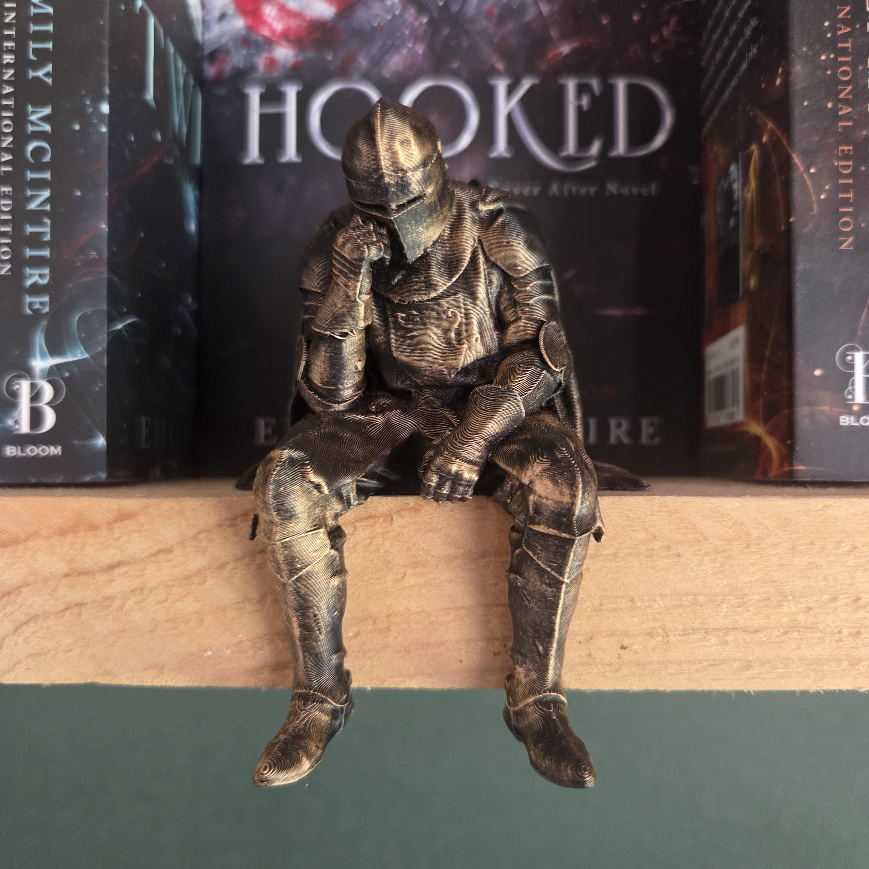 Sitting Medieval Knight Shelf Decor | Armored Knight Statue | Dark Academia Book Decor | Fantasy Bookshelf Figurine | Medieval Gift