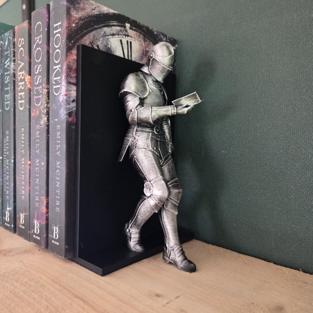 Reading Knight Bookend | Fantasy Book Holder | Medieval Bookshelf Decor | Armored Knight Shelf Decor | Book Lover Gift