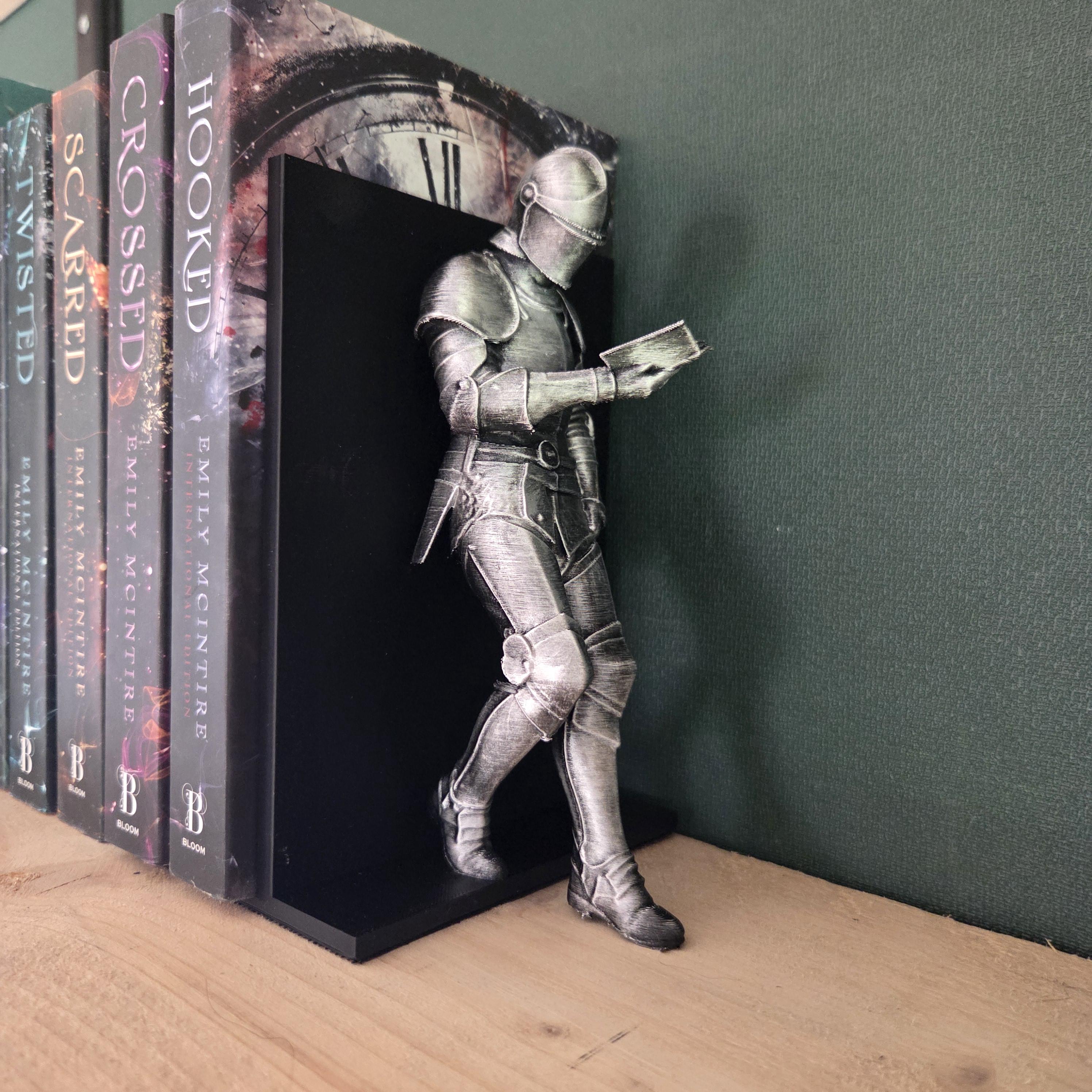 Reading Knight Bookend | Fantasy Book Holder | Medieval Bookshelf Decor | Armored Knight Shelf Decor | Book Lover Gift
