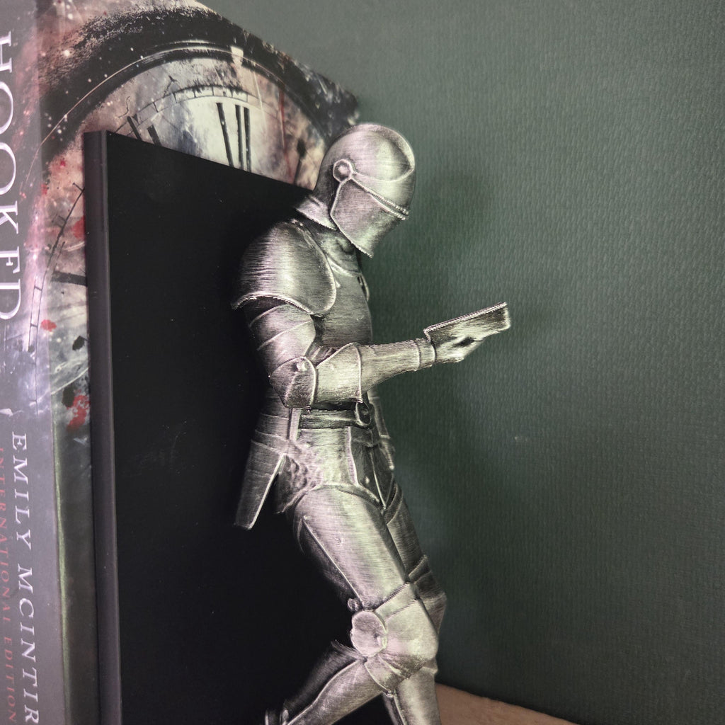 Reading Knight Bookend | Fantasy Book Holder | Medieval Bookshelf Decor | Armored Knight Shelf Decor | Book Lover Gift