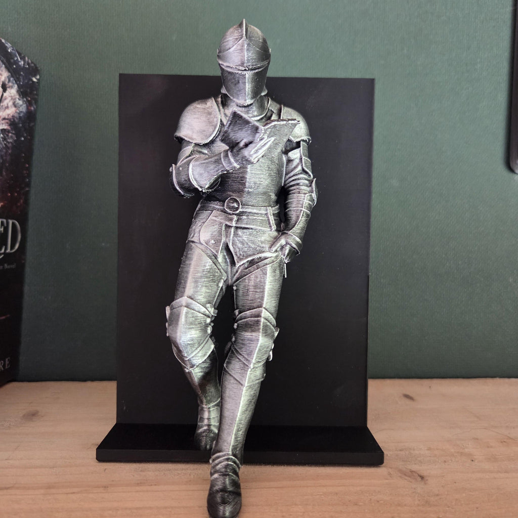 Reading Knight Bookend | Fantasy Book Holder | Medieval Bookshelf Decor | Armored Knight Shelf Decor | Book Lover Gift