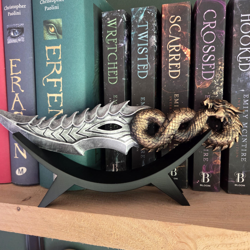 Dragon Dagger with Stand | Fantasy Knife Decor | Gothic Desk Decor | 3D Printed Dragon Blade | Bookish Gift | Fantasy Collectible