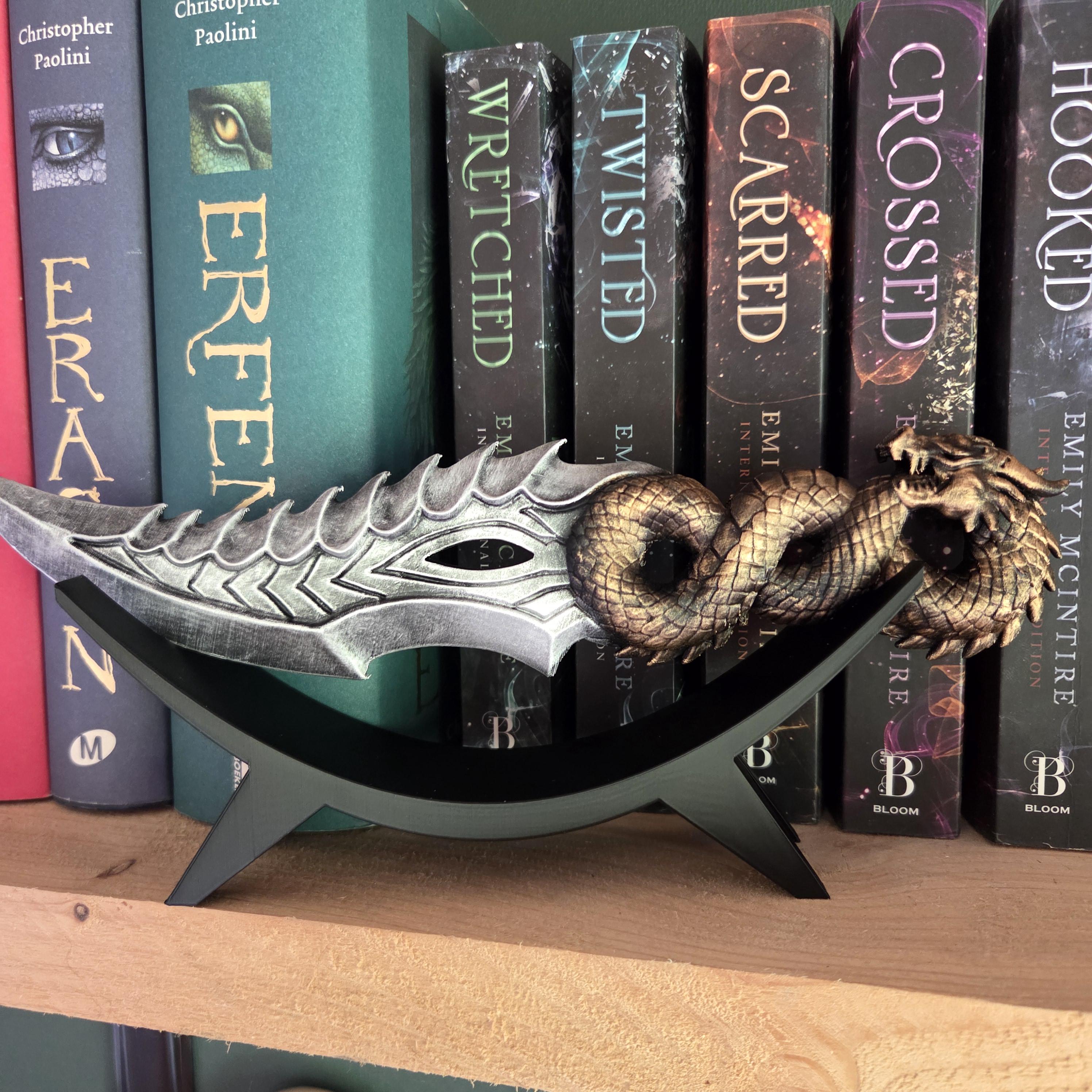 Dragon Dagger with Stand | Fantasy Knife Decor | Gothic Desk Decor | 3D Printed Dragon Blade | Bookish Gift | Fantasy Collectible