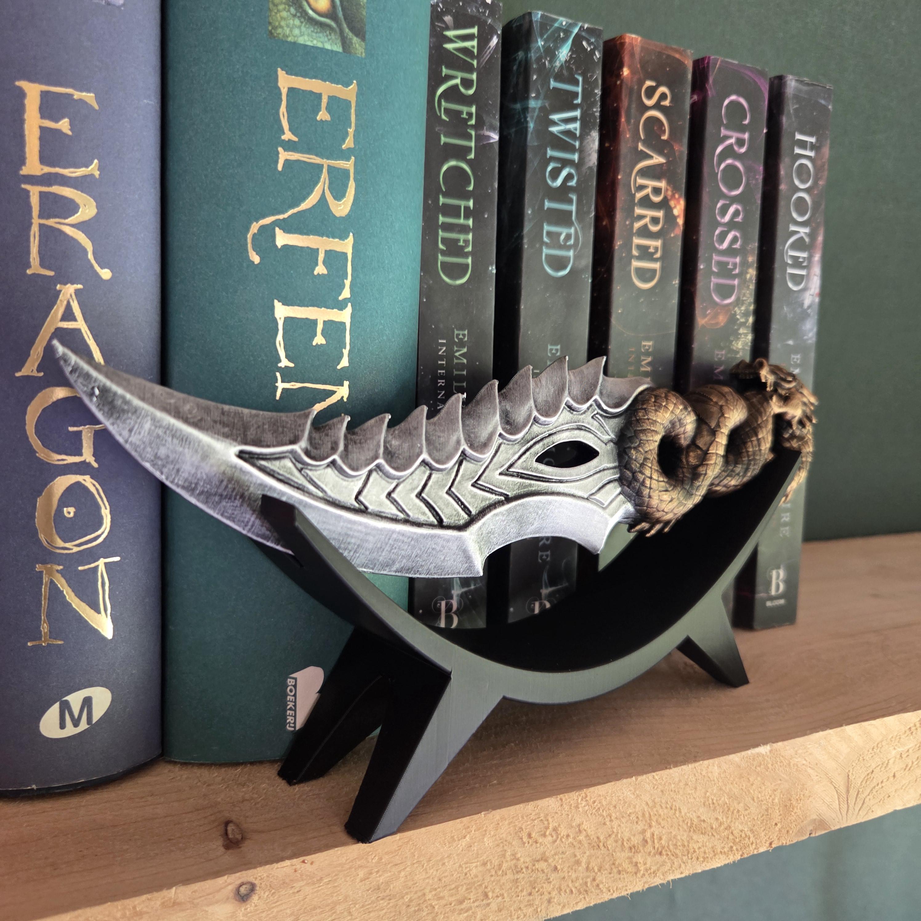 Dragon Dagger with Stand | Fantasy Knife Decor | Gothic Desk Decor | 3D Printed Dragon Blade | Bookish Gift | Fantasy Collectible