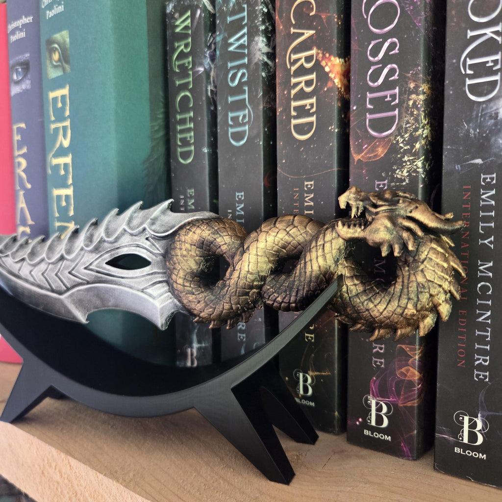 Dragon Dagger with Stand | Fantasy Knife Decor | Gothic Desk Decor | 3D Printed Dragon Blade | Bookish Gift | Fantasy Collectible
