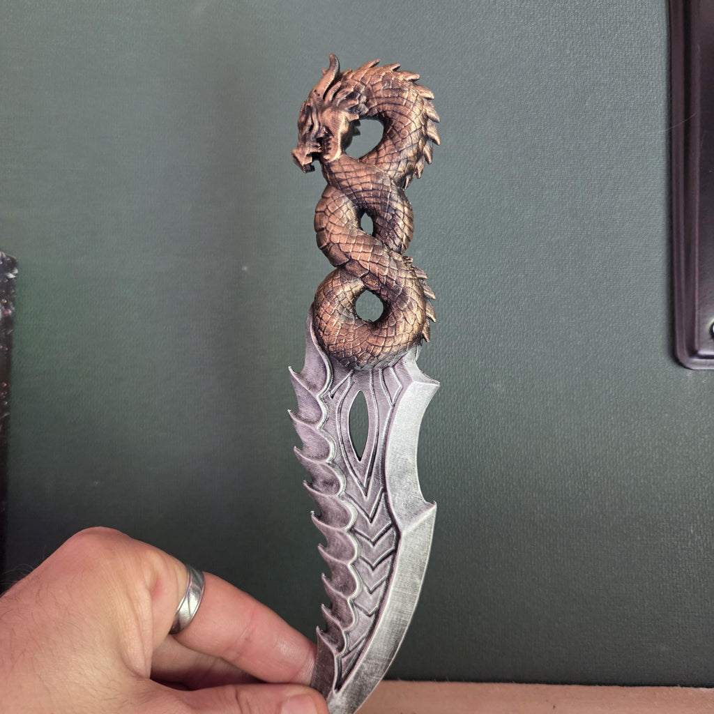 Dragon Dagger with Stand | Fantasy Knife Decor | Gothic Desk Decor | 3D Printed Dragon Blade | Bookish Gift | Fantasy Collectible