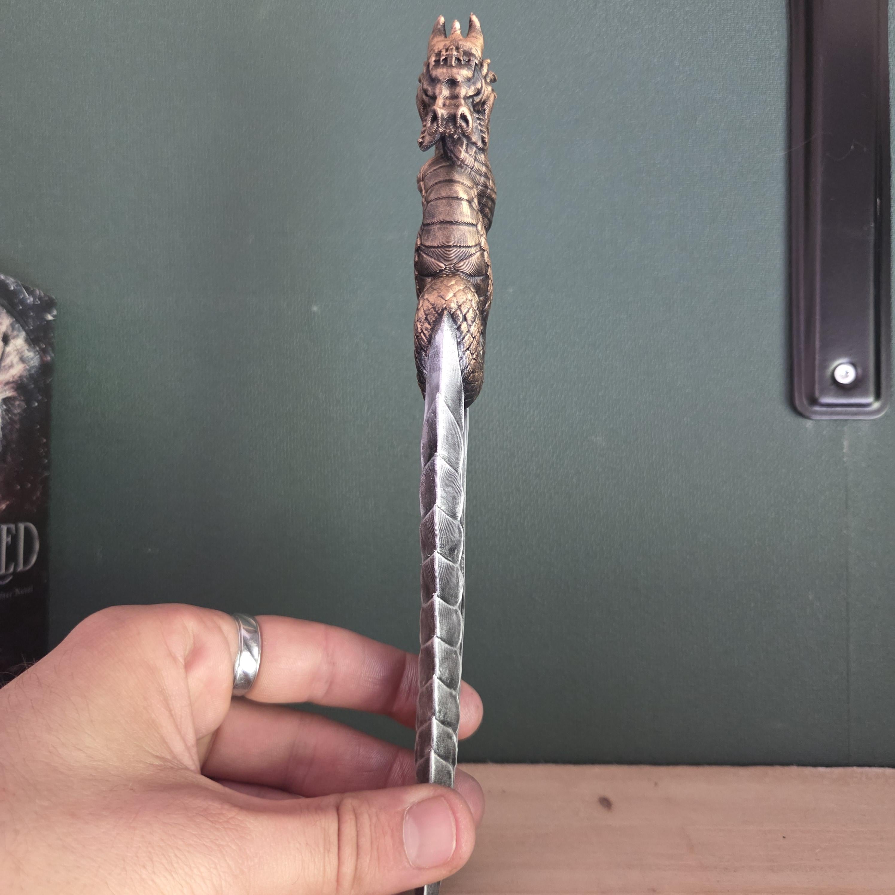 Dragon Dagger with Stand | Fantasy Knife Decor | Gothic Desk Decor | 3D Printed Dragon Blade | Bookish Gift | Fantasy Collectible