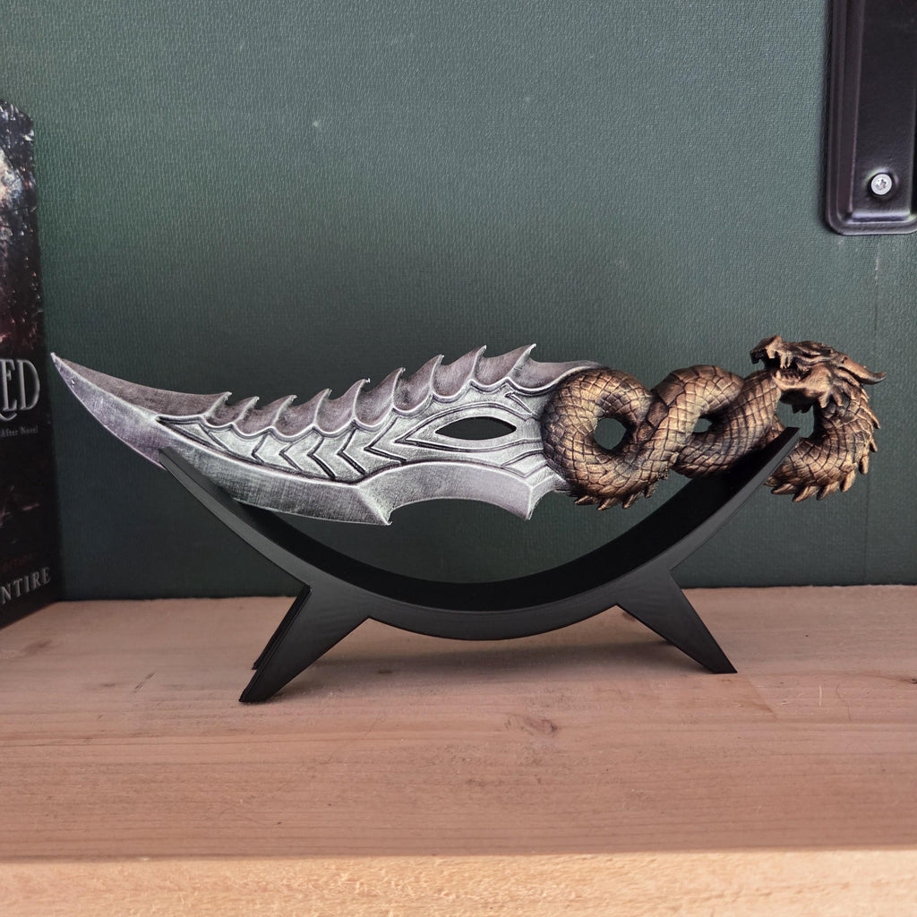 Dragon Dagger with Stand | Fantasy Knife Decor | Gothic Desk Decor | 3D Printed Dragon Blade | Bookish Gift | Fantasy Collectible