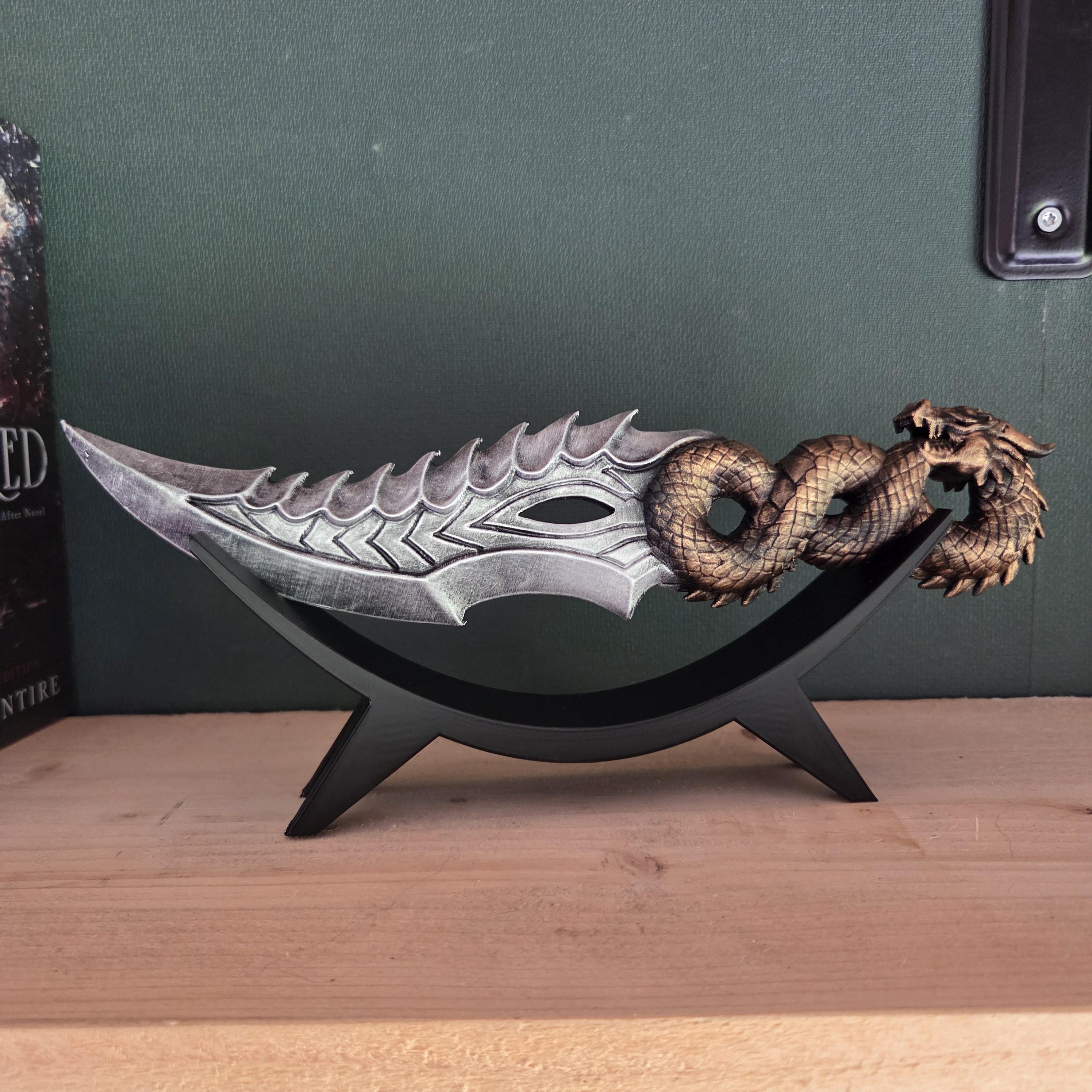 Dragon Dagger with Stand | Fantasy Knife Decor | Gothic Desk Decor | 3D Printed Dragon Blade | Bookish Gift | Fantasy Collectible