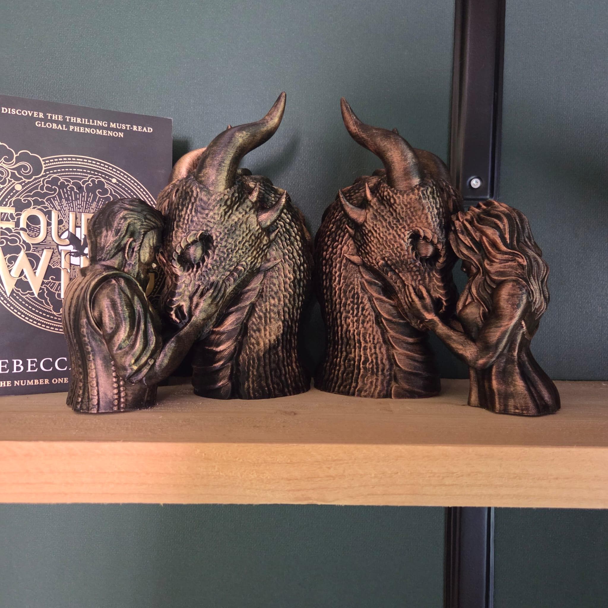 Dragon Bond Sculpture with Woman or Man – Fantasy Dragon Statue – Gothic Bookish Decor – Romantic Fantasy Gift – 3D Printed Figurine