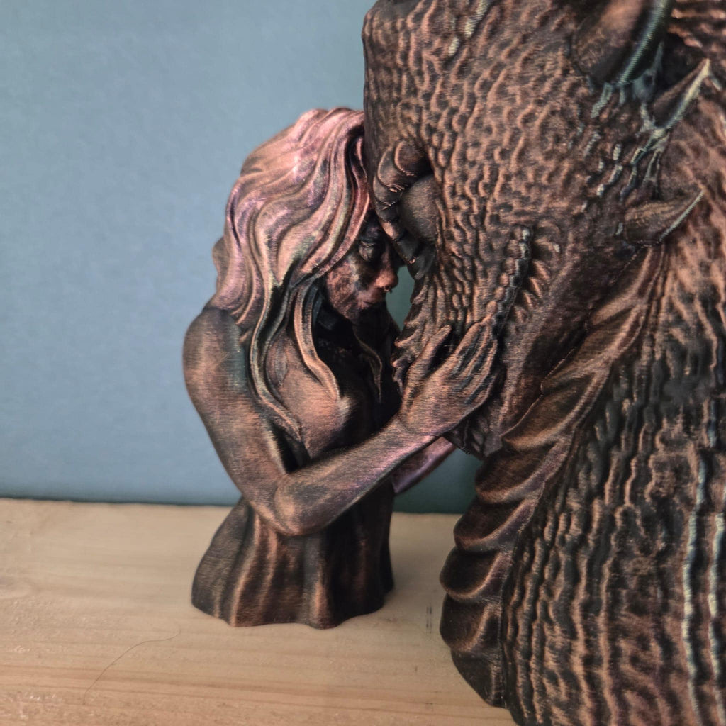 Dragon Bond Sculpture with Woman or Man – Fantasy Dragon Statue – Gothic Bookish Decor – Romantic Fantasy Gift – 3D Printed Figurine