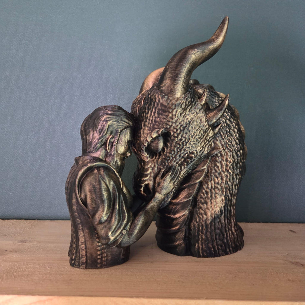 Dragon Bond Sculpture with Woman or Man – Fantasy Dragon Statue – Gothic Bookish Decor – Romantic Fantasy Gift – 3D Printed Figurine