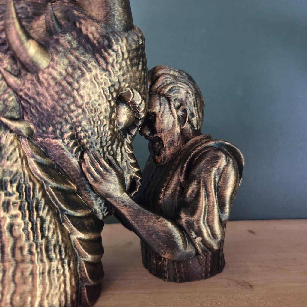 Dragon Bond Sculpture with Woman or Man – Fantasy Dragon Statue – Gothic Bookish Decor – Romantic Fantasy Gift – 3D Printed Figurine